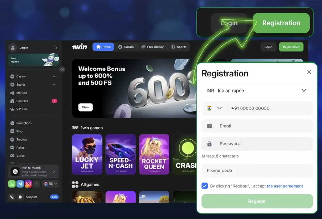 Registration in 1win India